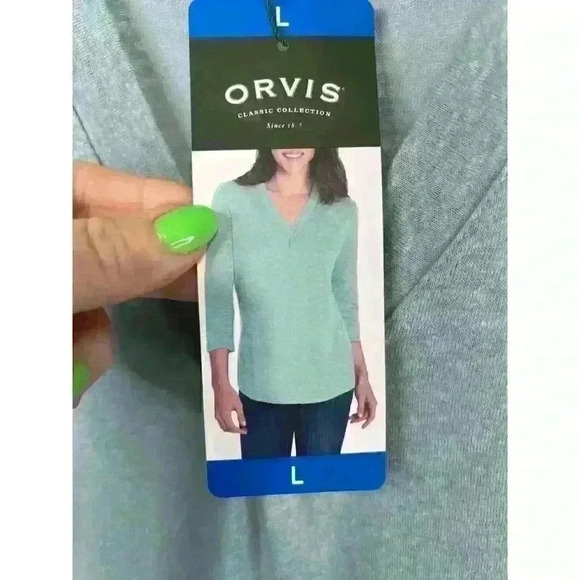 Orvis Women's Relaxed Fit Pullover 3/4 Sleeve Linen‎ Blend Top Size L Green NWT - Picture 3 of 8